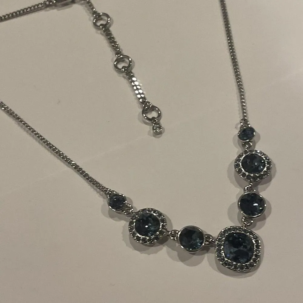 Signed Givenchy Costume Necklace Silver Tone / Blue Rhinestone - Image 4