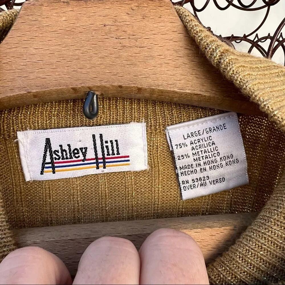 Vintage 90s Ashley Hill gold metallic stripe knit turtleneck sweater Size L - Image 4