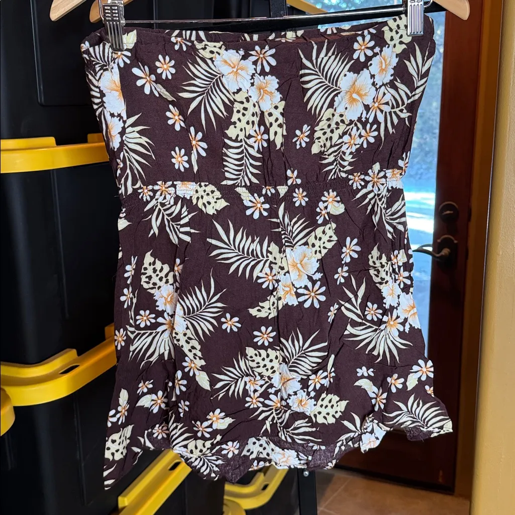 Vintage Y2K Hibiscus Collection Hawaii Brown Floral Strapless Top XL - Image 9