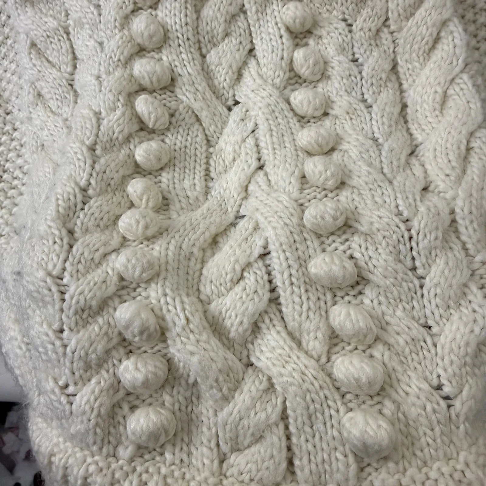 Talbots S Cable Knit Bobble Sweater Ivory Chunky Cozy Winter Holiday Xmas Wool - Image 3