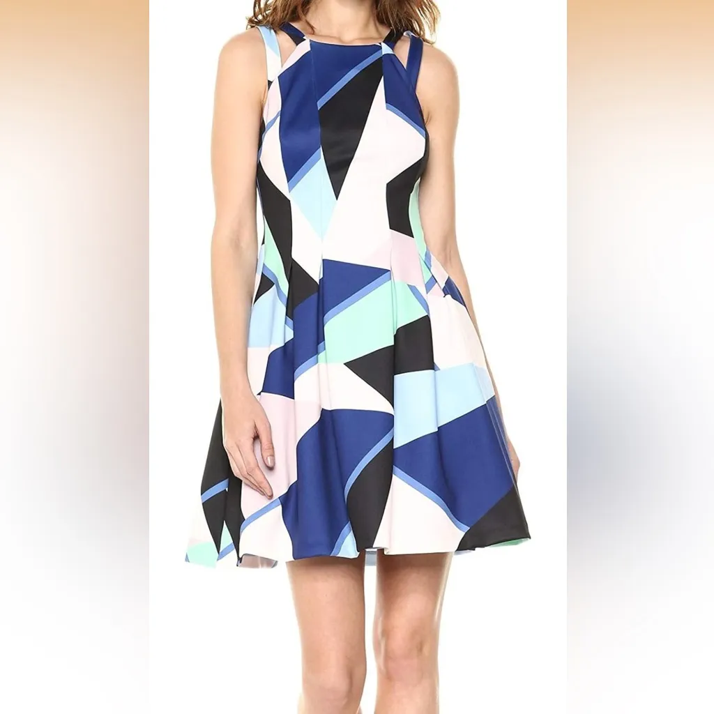 Vince Camuto Double-Strap Fit And Flare Geometric Pattern Dress Women’s Size 4 - Image 10