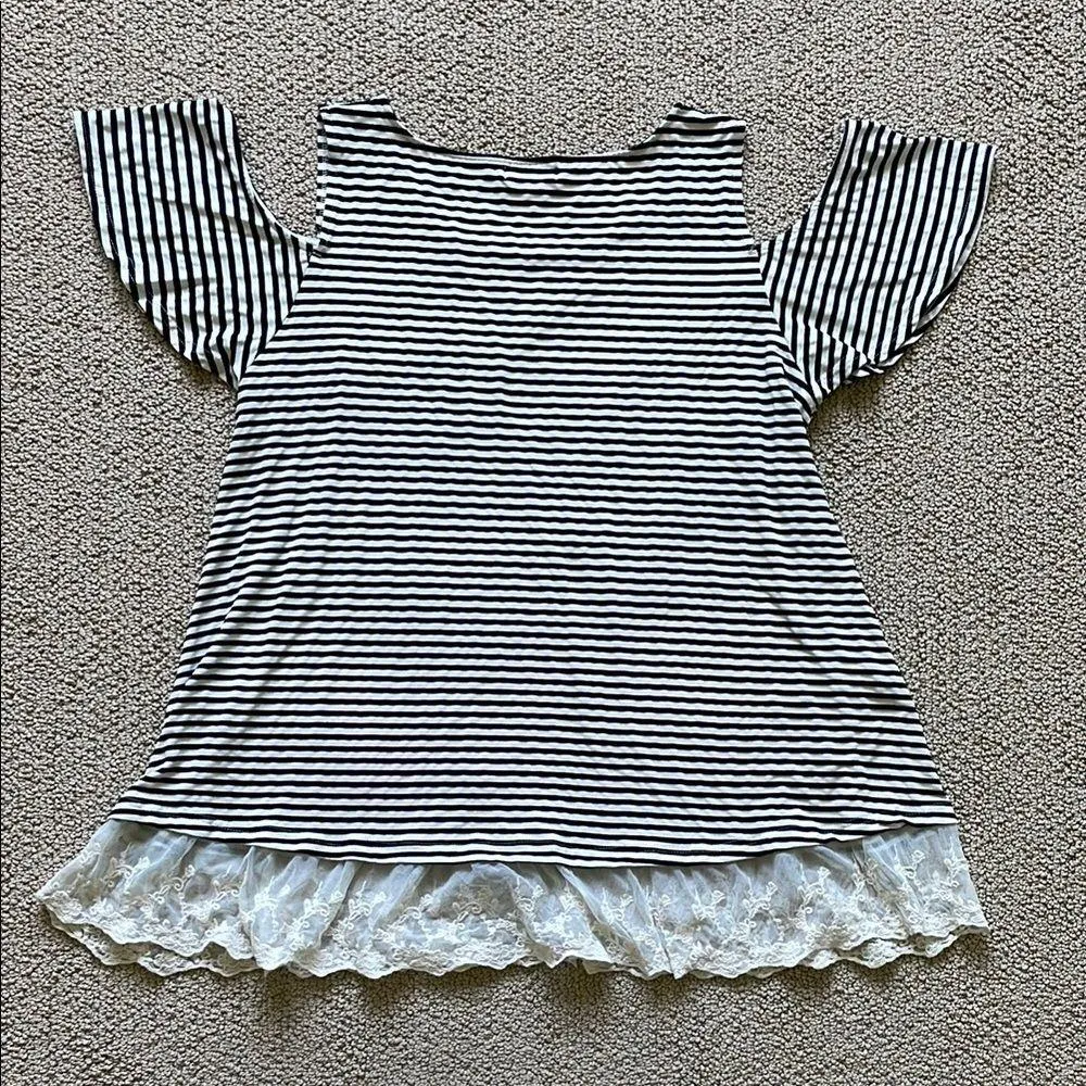 Umgee Black and White Striped Top with Lace Detail - Image 7