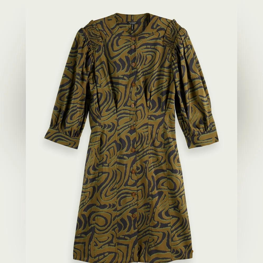 Scotch & Soda Printed Fitted‎ Button Balloon Sleeve Dress Sz S NWT - Image 2