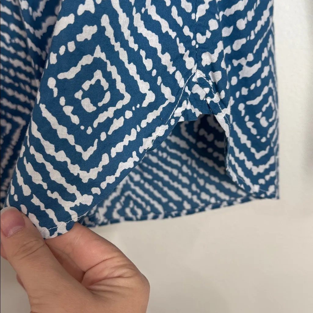 J. Crew Factory Geo Diamond Blue/White Print Collared Popover Shirt size S Blue - Image 7