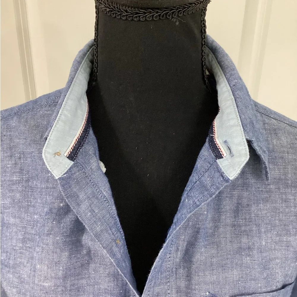 Weatherproof Blue Button Down Shirt Relaxed Fit Linen Blend - Image 2