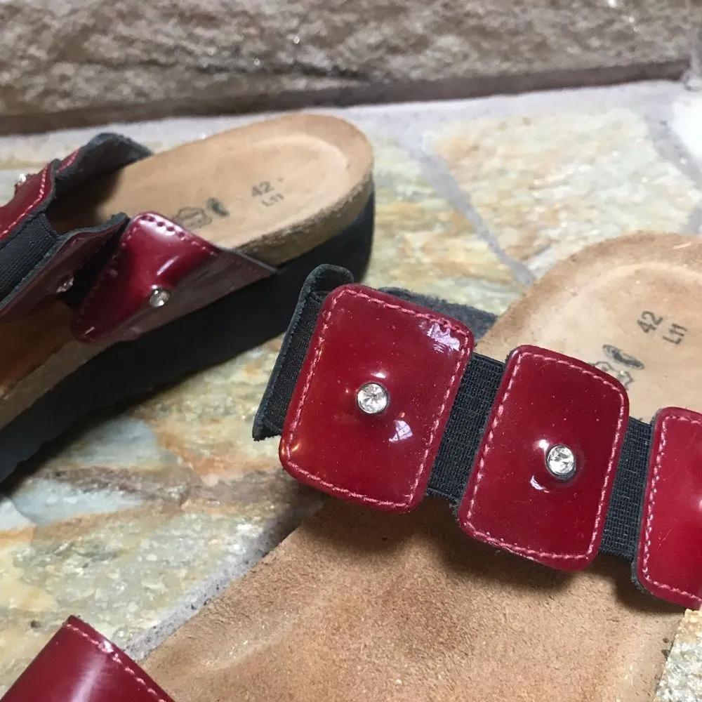 Naot Ashley Rhinestone slide sandals leather burgundy patent 42 11 Red - Image 8