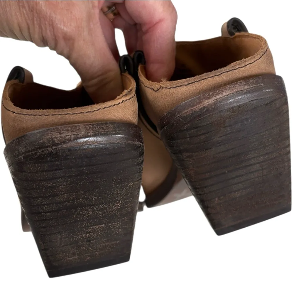 Like New Free People Leather Margarita Heeled Mules Sand Dollar Size 8 - Image 10