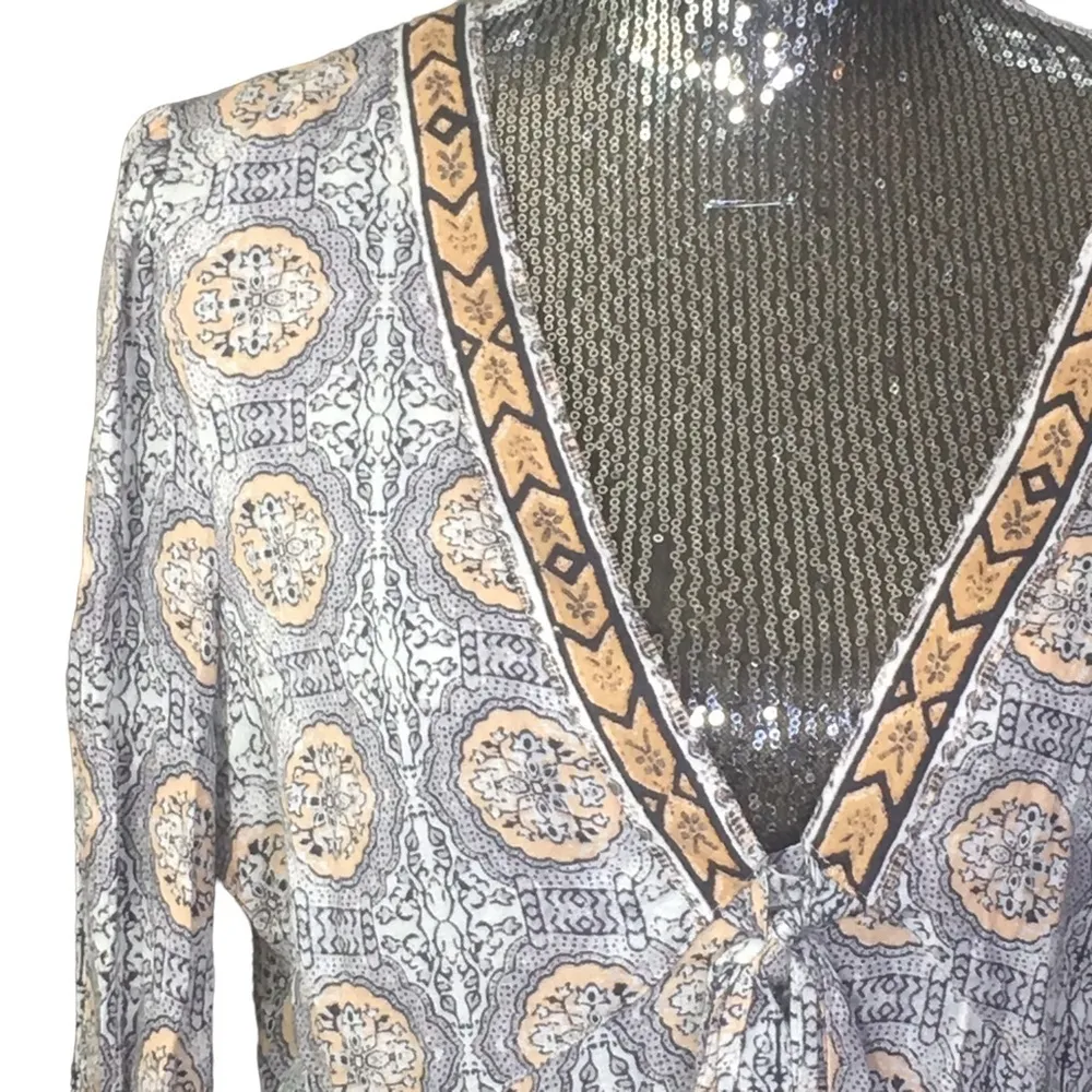 Free People Time of Your Life Blouse Ivory Combo Bell sleeves - Image 6