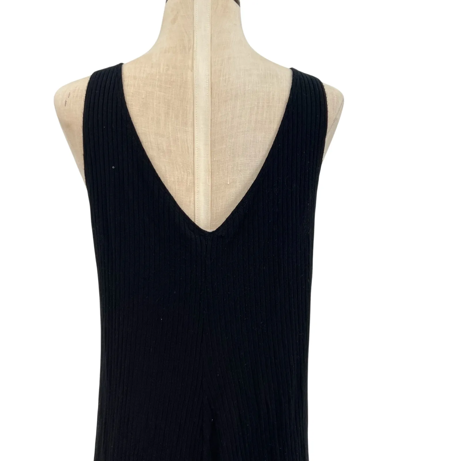 Reformation Jeans Mini Tank Dress‎ Ribbed Double V-Neck Black Tencel Size Large - Image 7