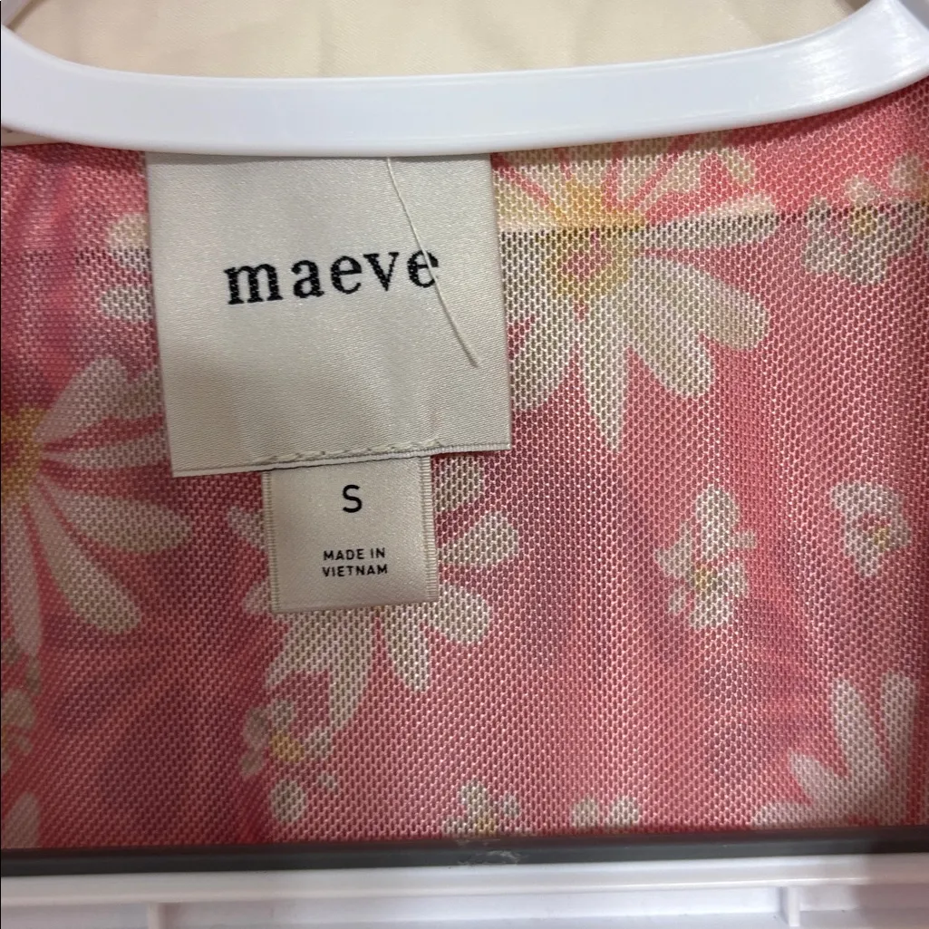 Anthropologie Maeve Sheer Botanical Print Smocked short sleeve Top sz s - Image 3