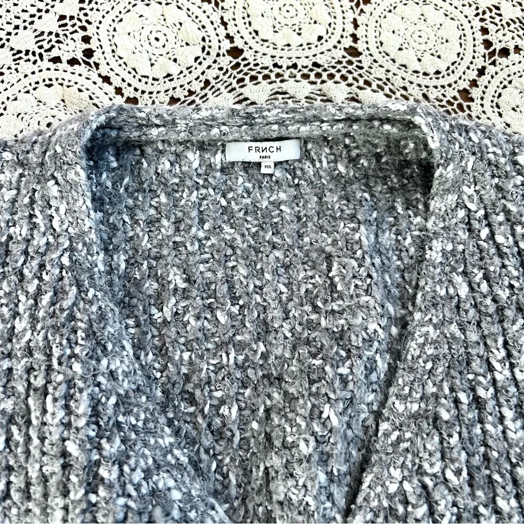 FRNCH PARIS Thick Knit Grey Open Cardigan Medium - Image 2