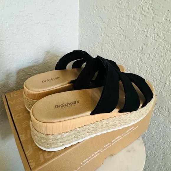 Dr. Scholl's Electric Platform Wedge Sandal, Cushioned, Black/Tan, Size 9, NWT - Image 11