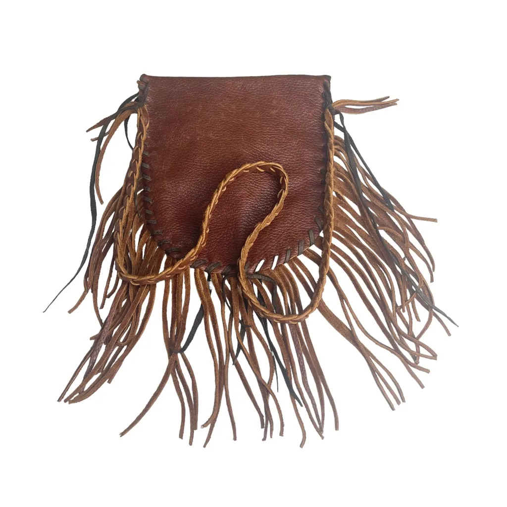 Vintage: OOAK Handmade ☀︎︎ Fringe Whipstitiched Medicine Bag ☀︎︎ Brown Leather - Image 9