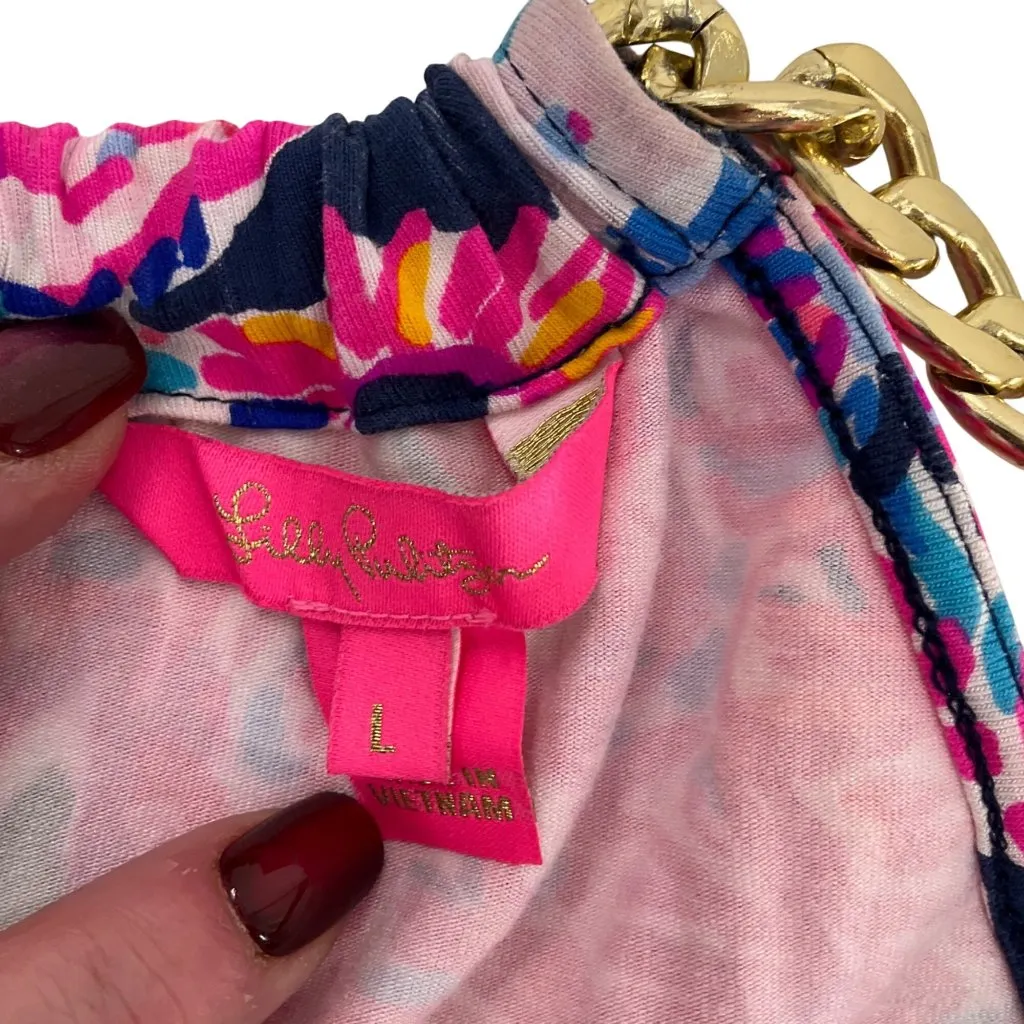 Lilly Pulitzer Bingham midi Halter dress high tide Turtle amazeme missing tie L - Image 4