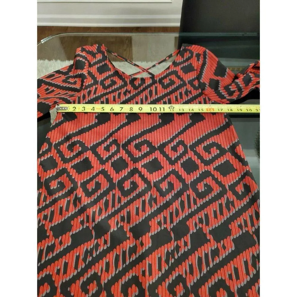 Audrey Women's Black & Red Polyester Round Neck Long Sleeve Knee Length Dress - Image 10