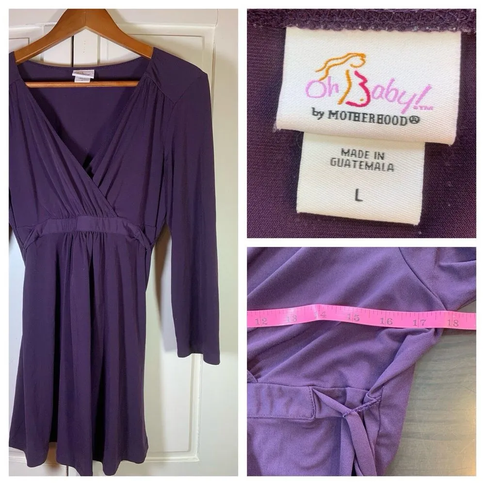 Oh Baby Motherhood Maternity Belted Empire Top Large 3/4 Sleeve‎ V Neck Stretch - Image 2