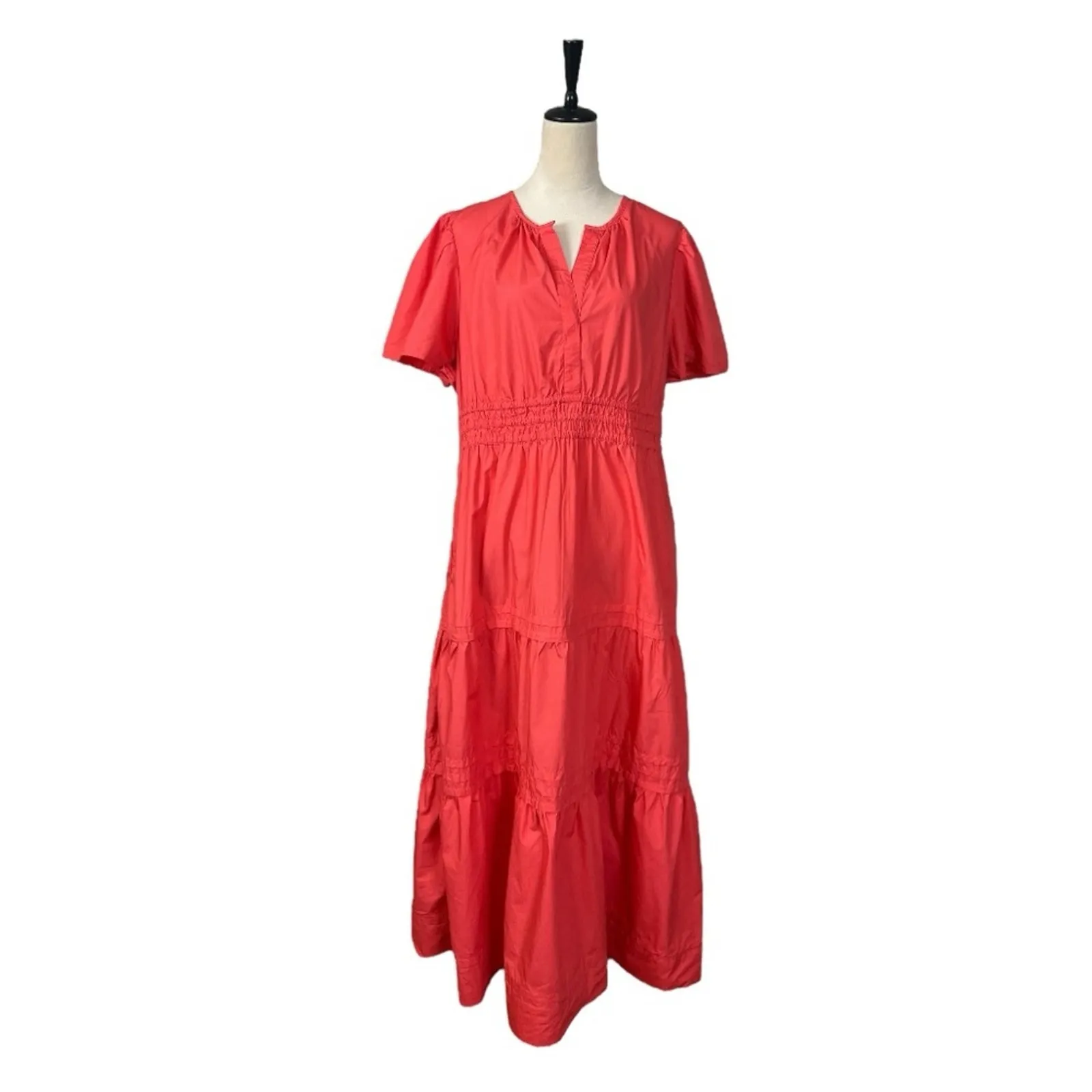 Quince Maxi Dress V-neck Smocked Tiered Coral Pink Cotton Poplin Women’s Size XL - Image 14