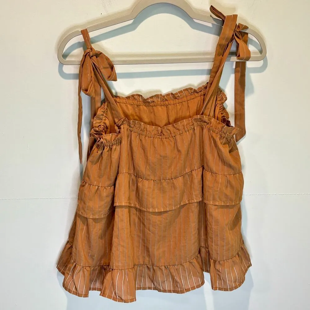 Line & Dot NWT Brown Striped Tiered Tank Top - size Large - Image 5