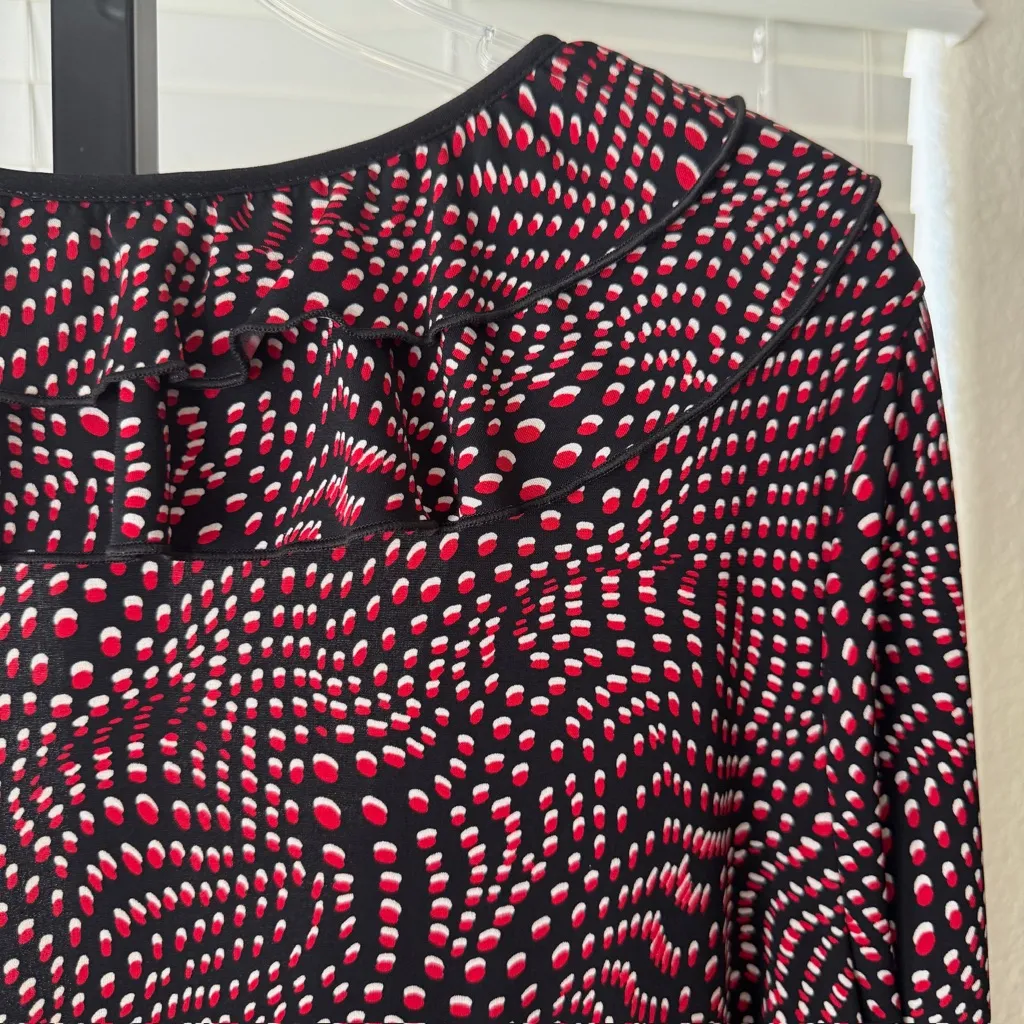 Essentials Mod Dot Ruffle Button Tunic Layering Cardigan Black Red Womens 18/20 Size undefined - Image 3