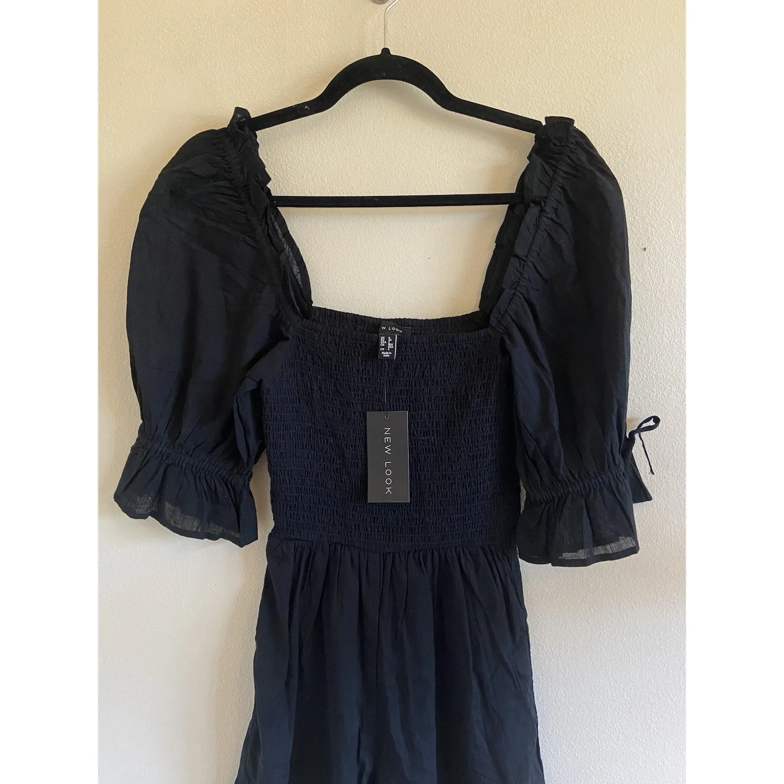New Look Black Smocked Ruffle Hem Puff Sleeve Romper 1pc Outfit Womens 2 NEW NWT - Image 2