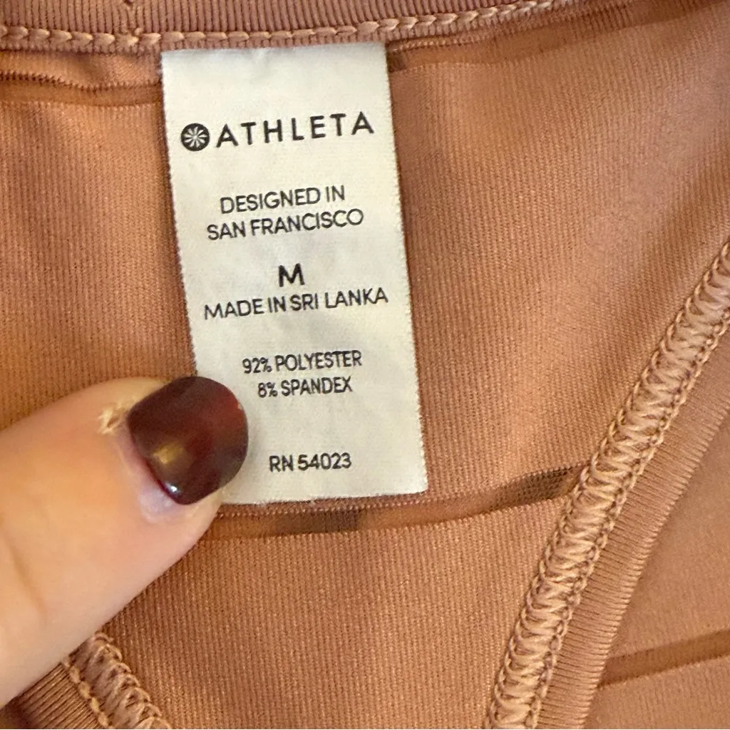 ATHLETA Stripe Mesh Tan Chi Tank Top Size Medium Workout Fitness Gym Athletic - Image 5