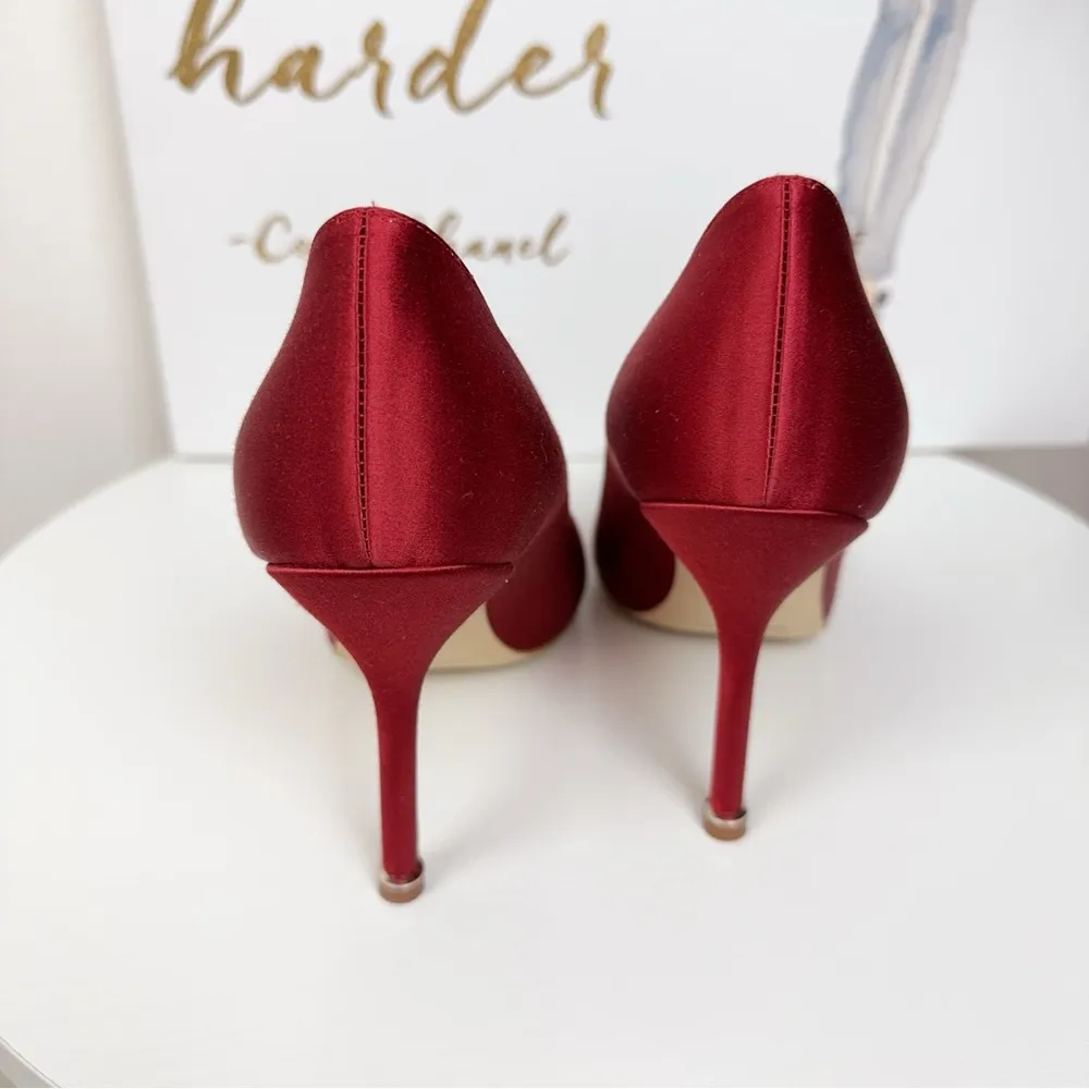 NIB Manolo Blahnik Wine Red 105mm Hangisi Satin Pumps Size 37.5 - Image 5