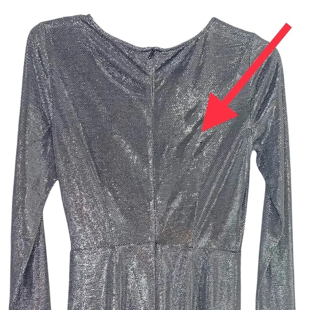 BB Dakota Dress What's Your Shine Metallic Long Sleeve in Gunmetal Size XS NWT - Image 9