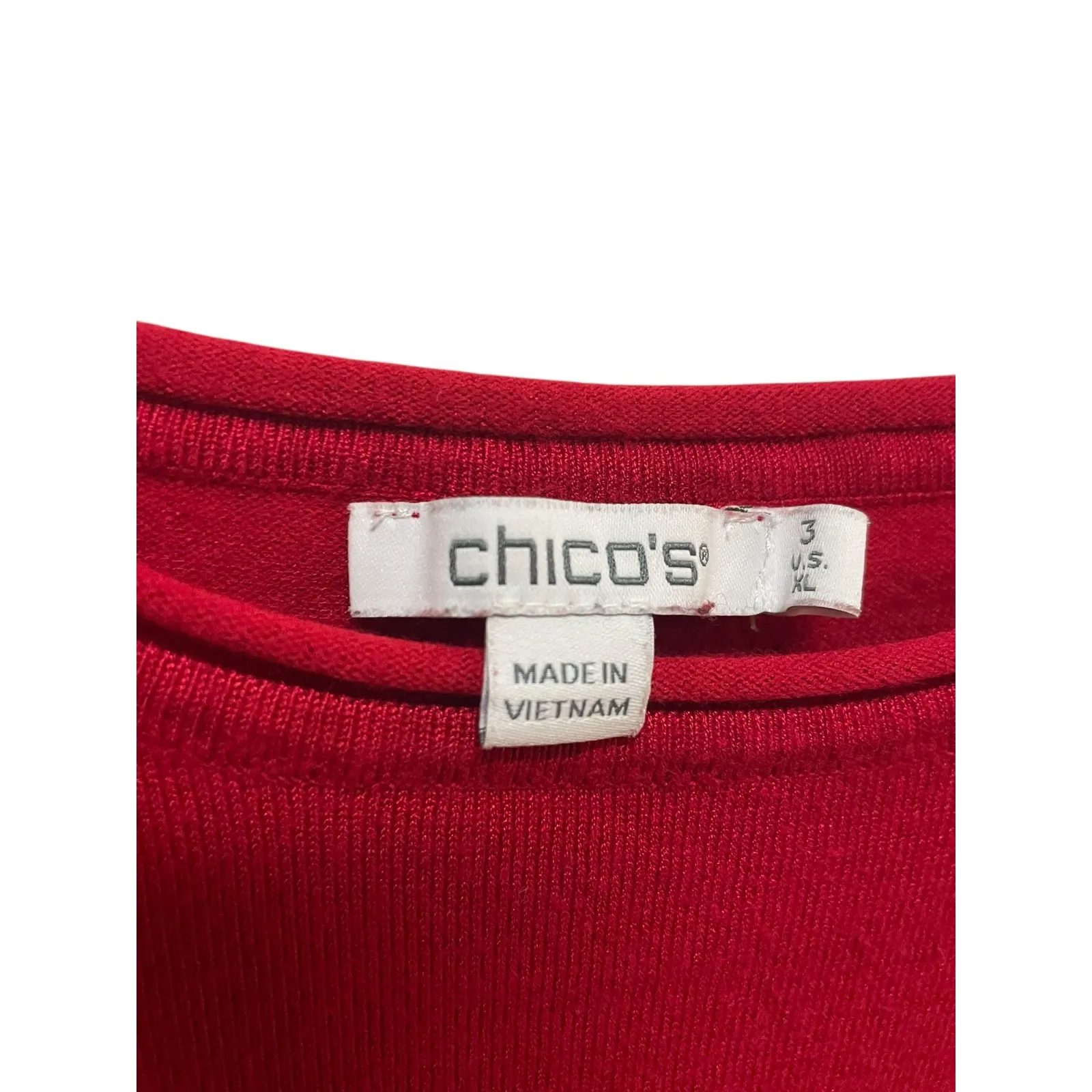 Chicos Red Long Sleeve Sweater Size 3 XL Knit Crew Neck Side Slits - Image 5