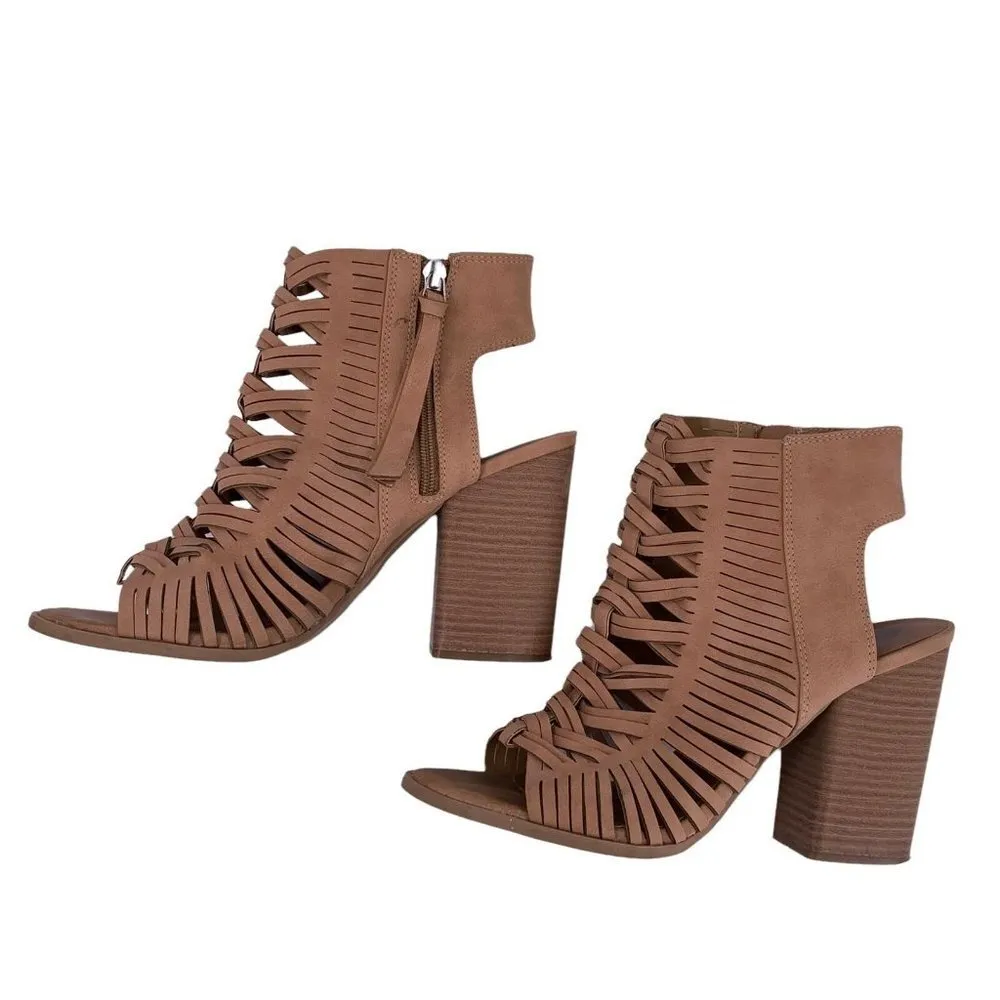 DV Dolce Vita Tan Vegan Leather Braided Cage Peep Toe Booties Size 10 - Image 4