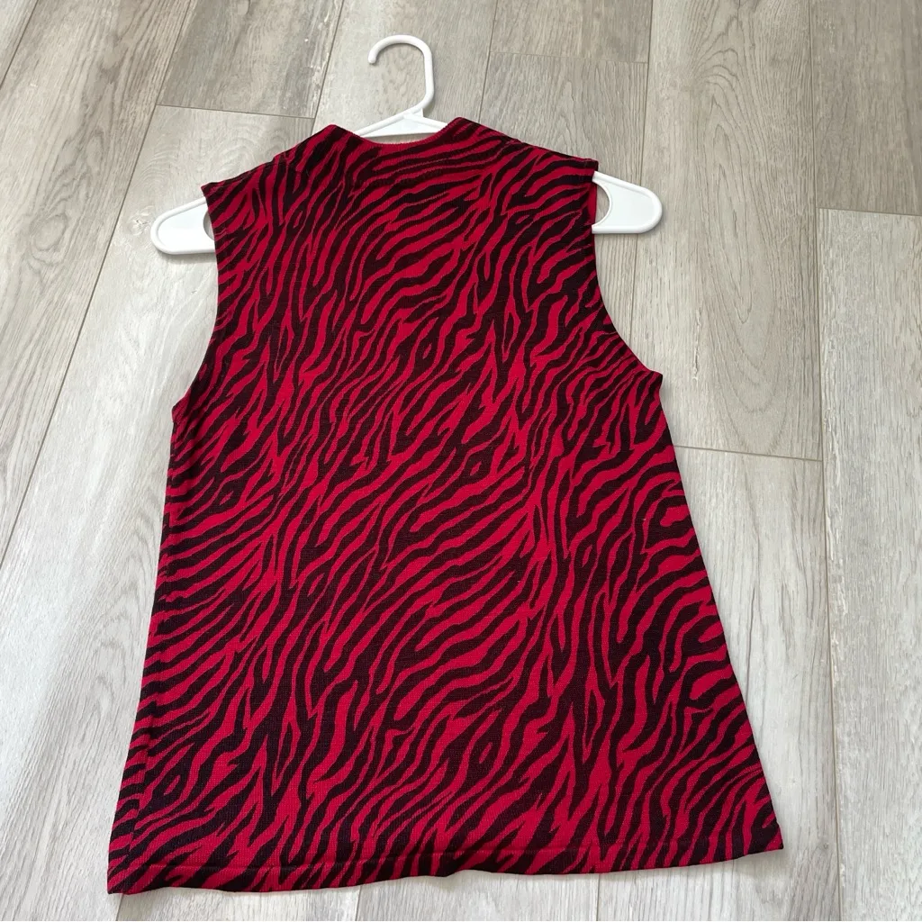 August Silk Tank Top zebra print womens Red Black (small) y2k rock indie sleeze - Image 4