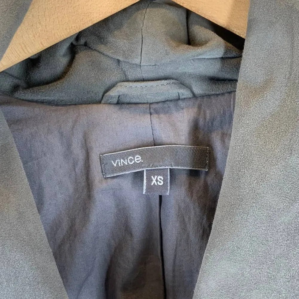 VINCE | XS | Women's Grey Suede Leather Mixed Media Drape Collar Biker Jacket - Image 6