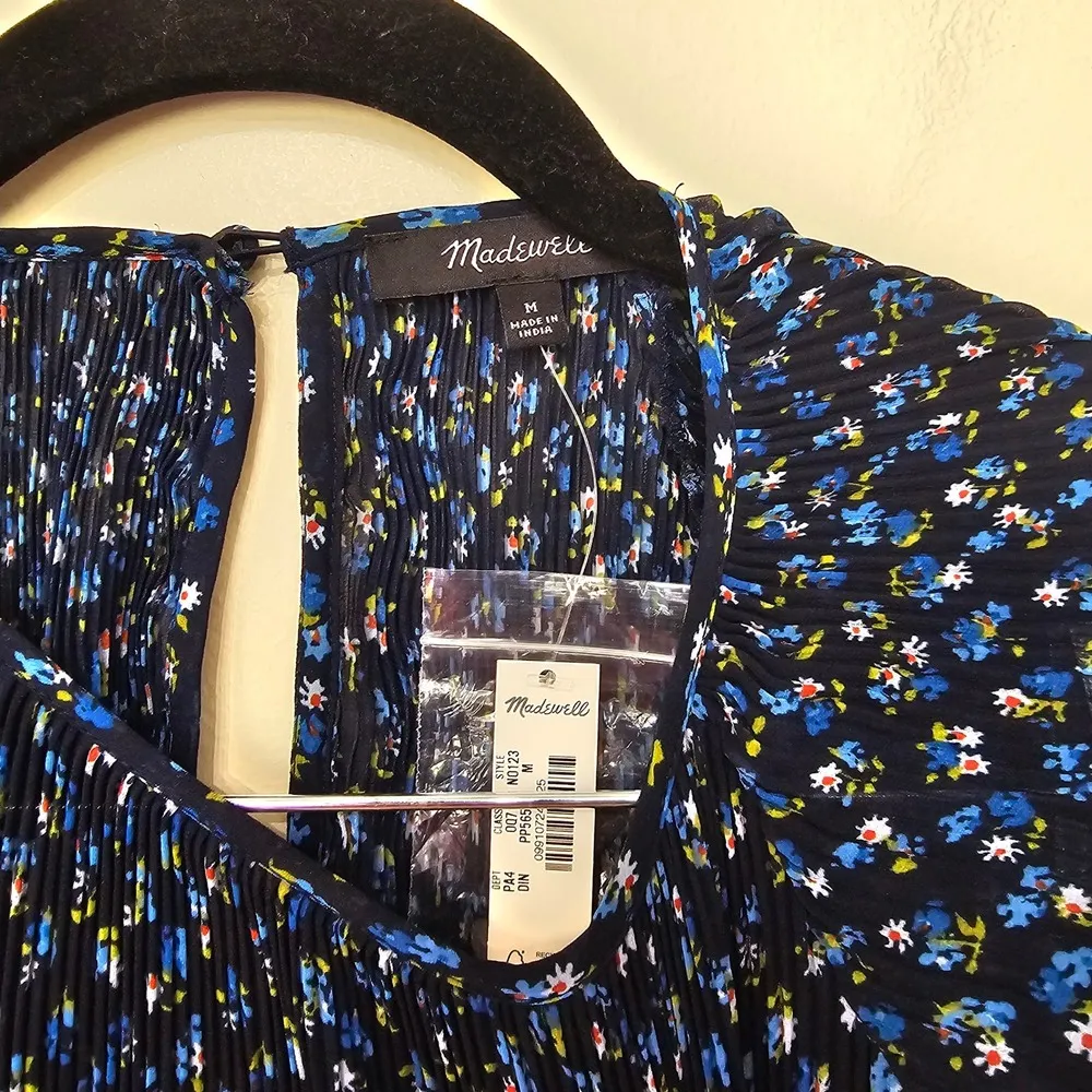 Madewell Crinkle Georgette Mini Dress in Floral Blue Black Women's Size M - Image 11