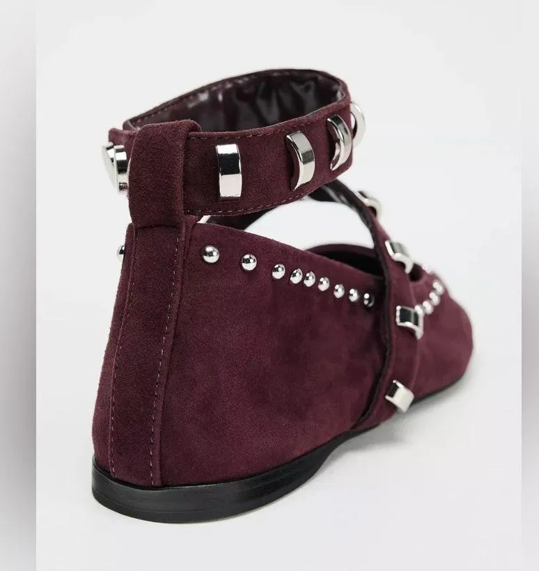 Zara burgundy studded suede ballet flats - Image 5