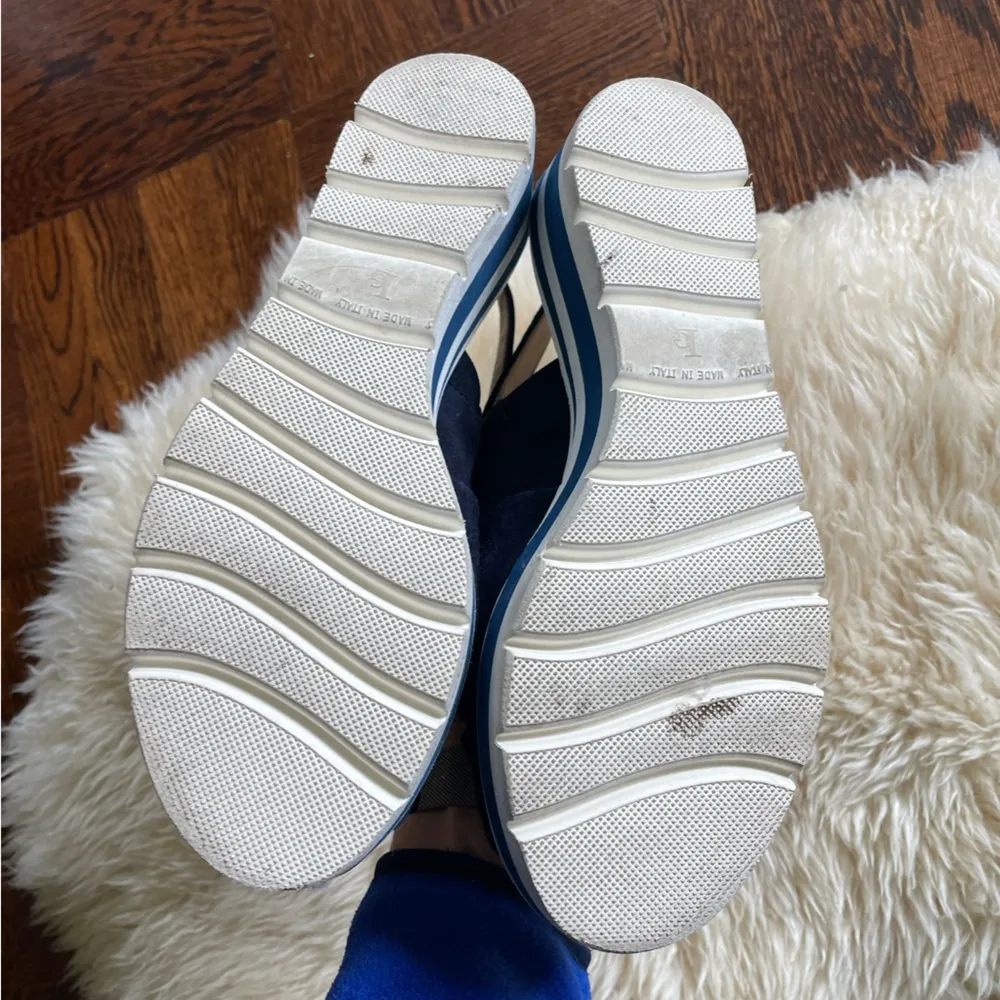 Italian Clorinda Antinori Boutique Women's Navy Suede slingback platform sandals Blue Size 8 - Image 6