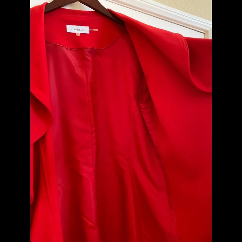 NWT♥️ Calvin Klein Chic Sexy Red Tailored Red Open-Front Lined 3/4 Sleeve Jacket - Image 5
