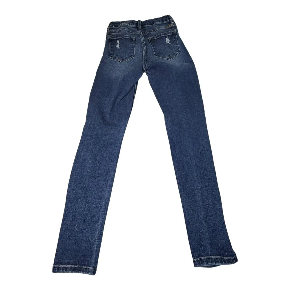 KanCan Dark Wash SKINNY JEANS Womens 26 High Waist Double Button Distressed NWOT Blue - Image 2