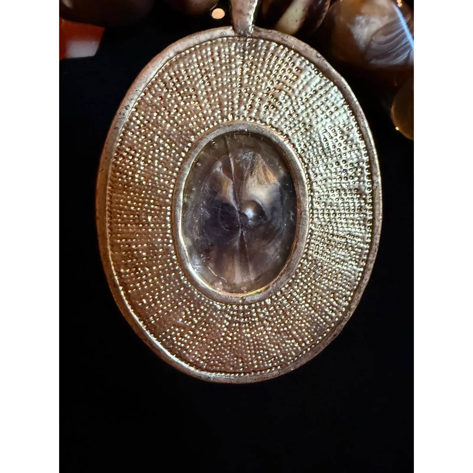 Vintage BOHO Bead and Stone Necklace Brown - Image 3