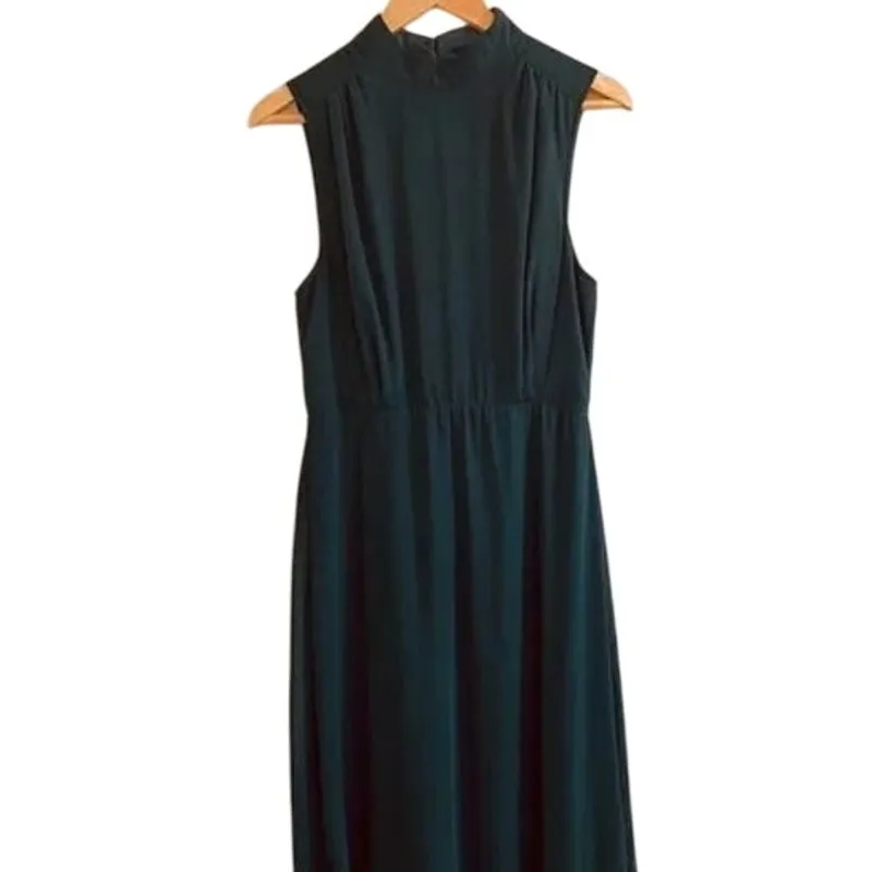 NWT Lulus Chiffon Sleeveless Highneck Key Hole Back Side Slit Maxi Dress M Green - Image 3