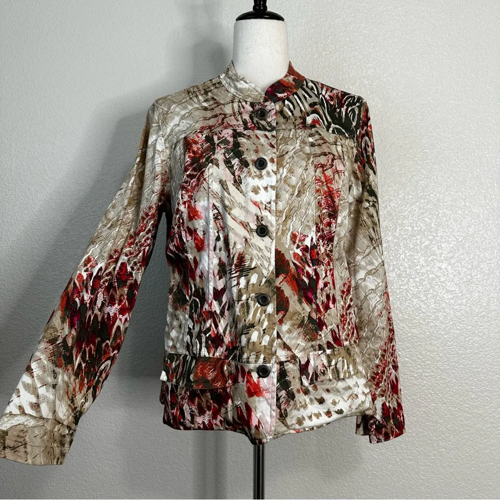 Additions by Chico's Abstract Button Down Blazer Shacket Jacket, Sz Medium - Image 2