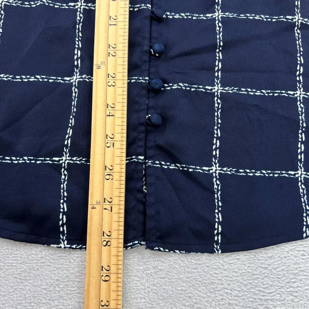 Express Portofino Shirt Slim Fit Womens Large Blue Check Ruffle‎ Collar Business - Image 7