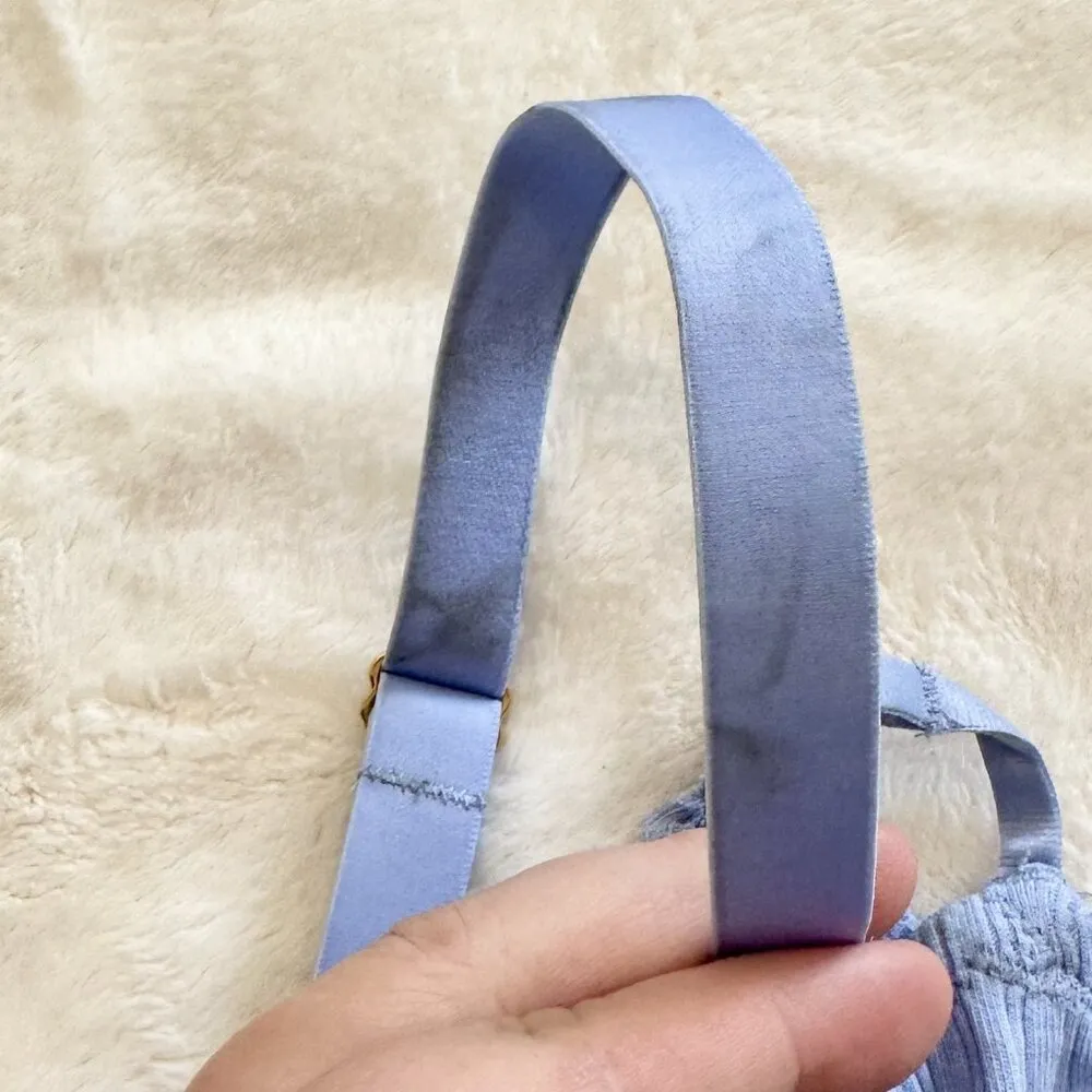 NWT Aerie Light Blue Ribbed Lace Bra Crop Top - Size: XL - Image 6