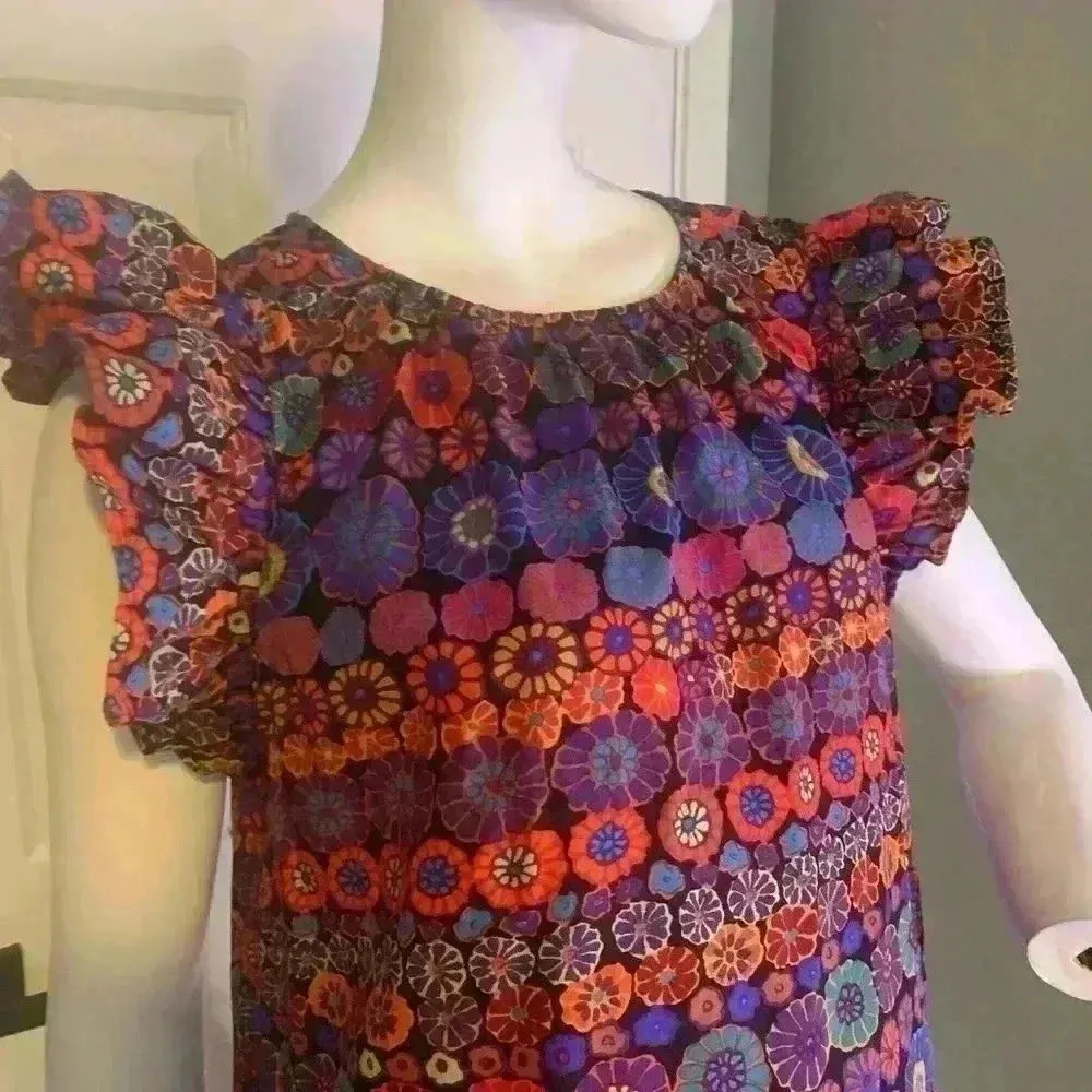 PINCH Floral Print Ruffle Cap Sleeve Midi Dress L Red Size L - Image 3