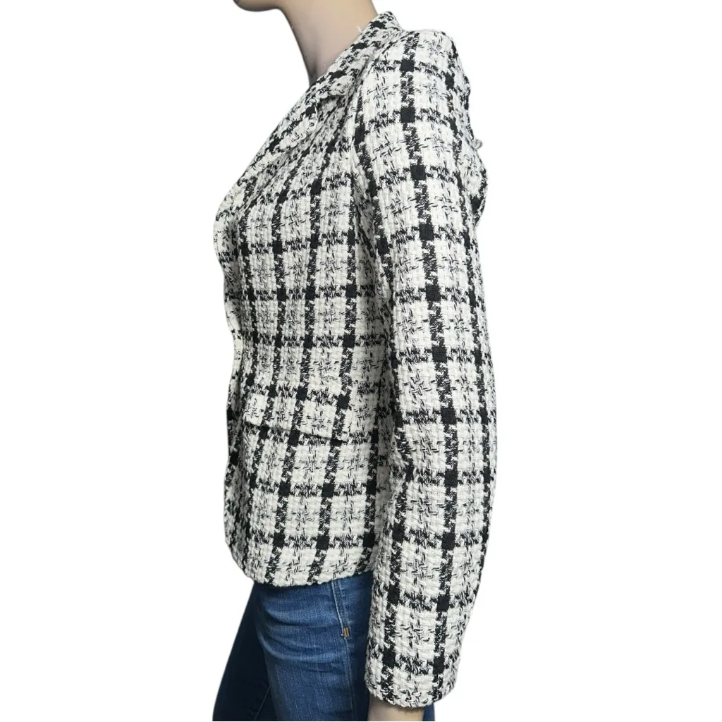 Femme Fatale NWT Women’s XS Black White Plaid Cotton Blend Tweed Jacket Blazer - Image 4