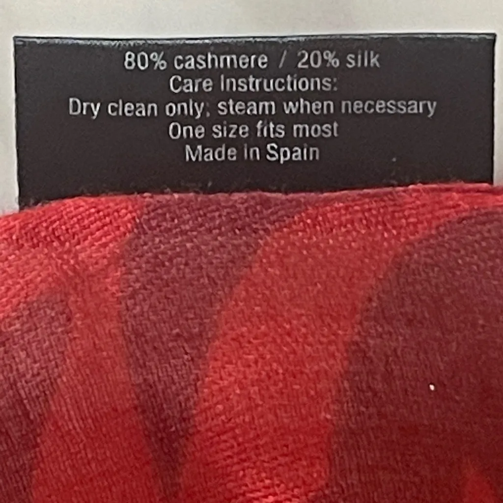 Blue Pacific Cashmere Silk Shawl Scarf Red Yellow Geometric Print Made in Spain - Image 7