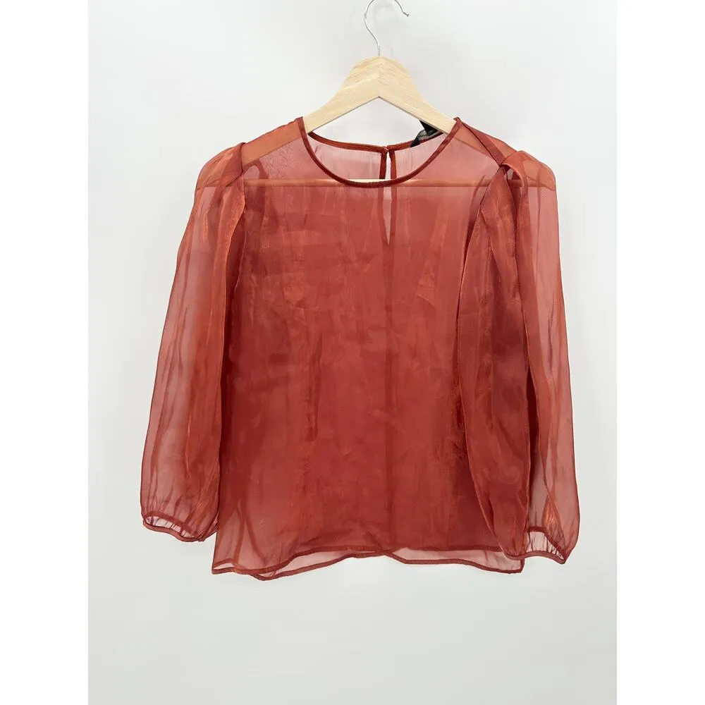 Banana Republic Factory Top Women SMALL Burnt Orange Long Sleeve Semi Sheer - Image 7