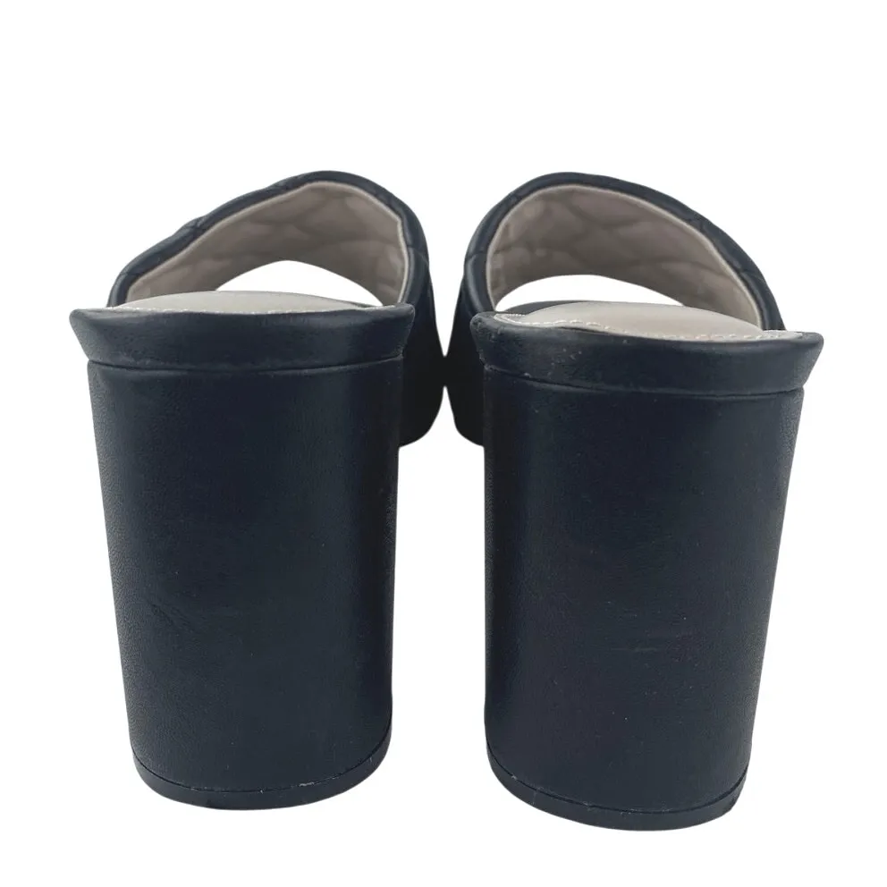 The Drop Pattie Womens Black Quilted Open Toe High Block Heels Mules Sandals 9.5 - Image 3