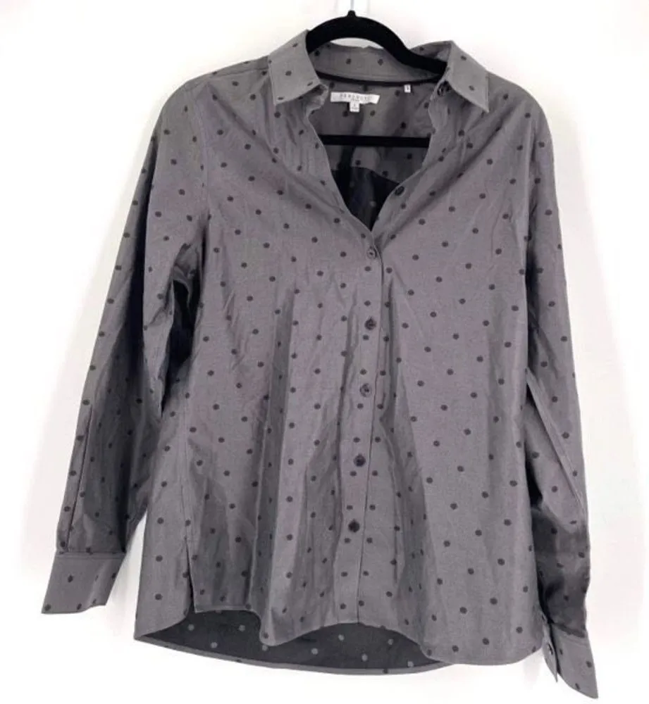 Foxcroft Women's Non-Iron Shaped Polka Dot Button Front Shirt Black Gray Size 8 - Image 1
