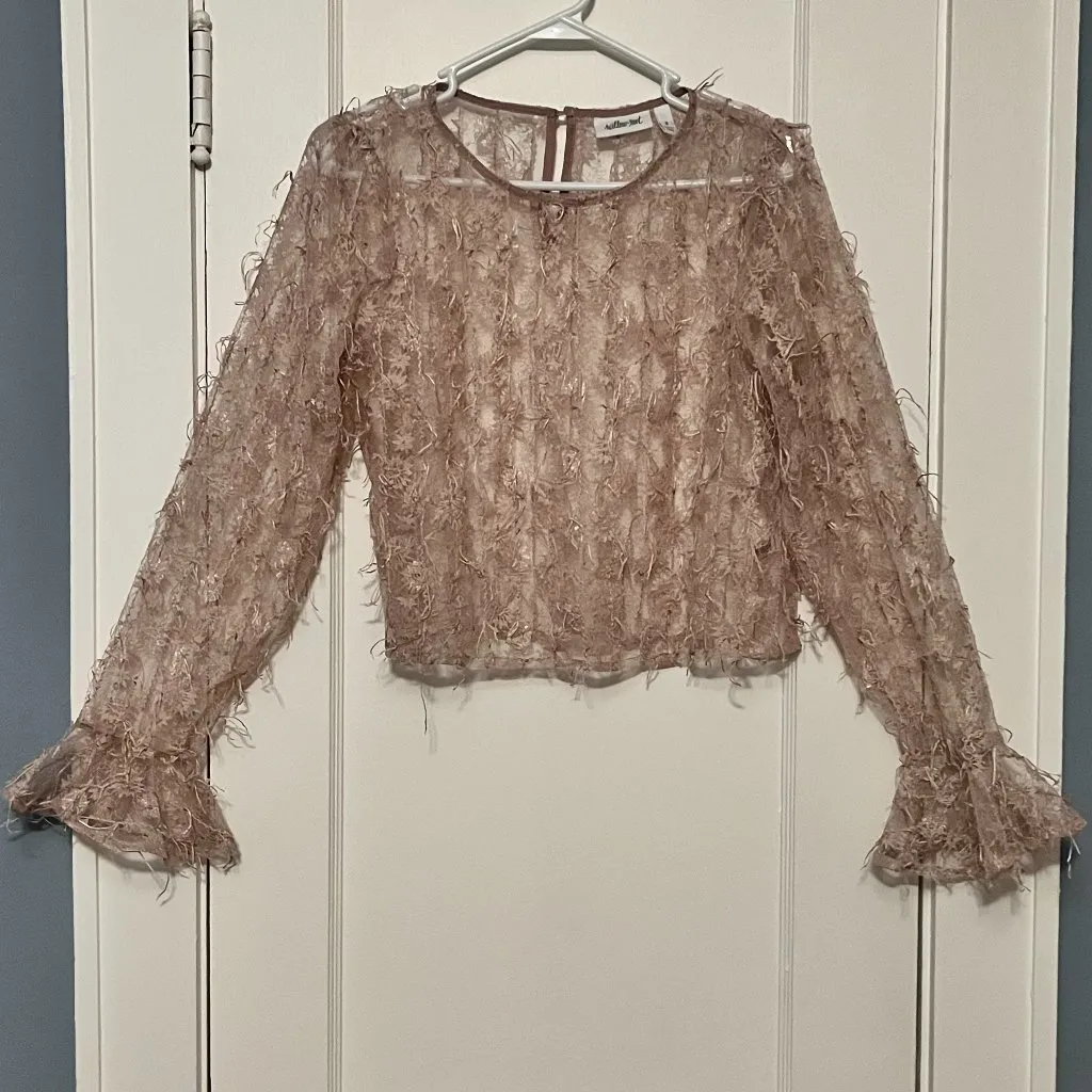 Willow & Root floral lace top size small sheer fringe layering feminine romantic Pink - Image 2