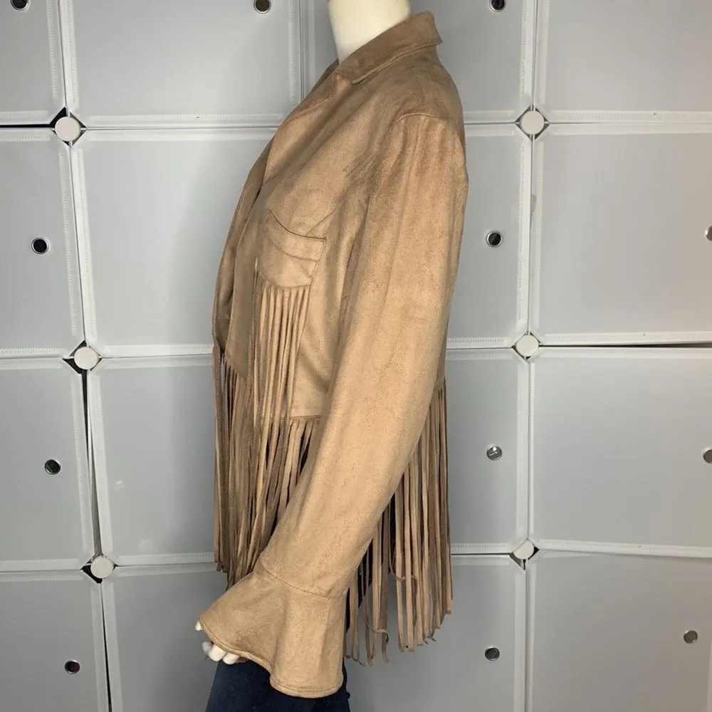 Union Of Angel Tan Fringe Faux Brushed Suede Shawna Jacket Size Medium - Image 6