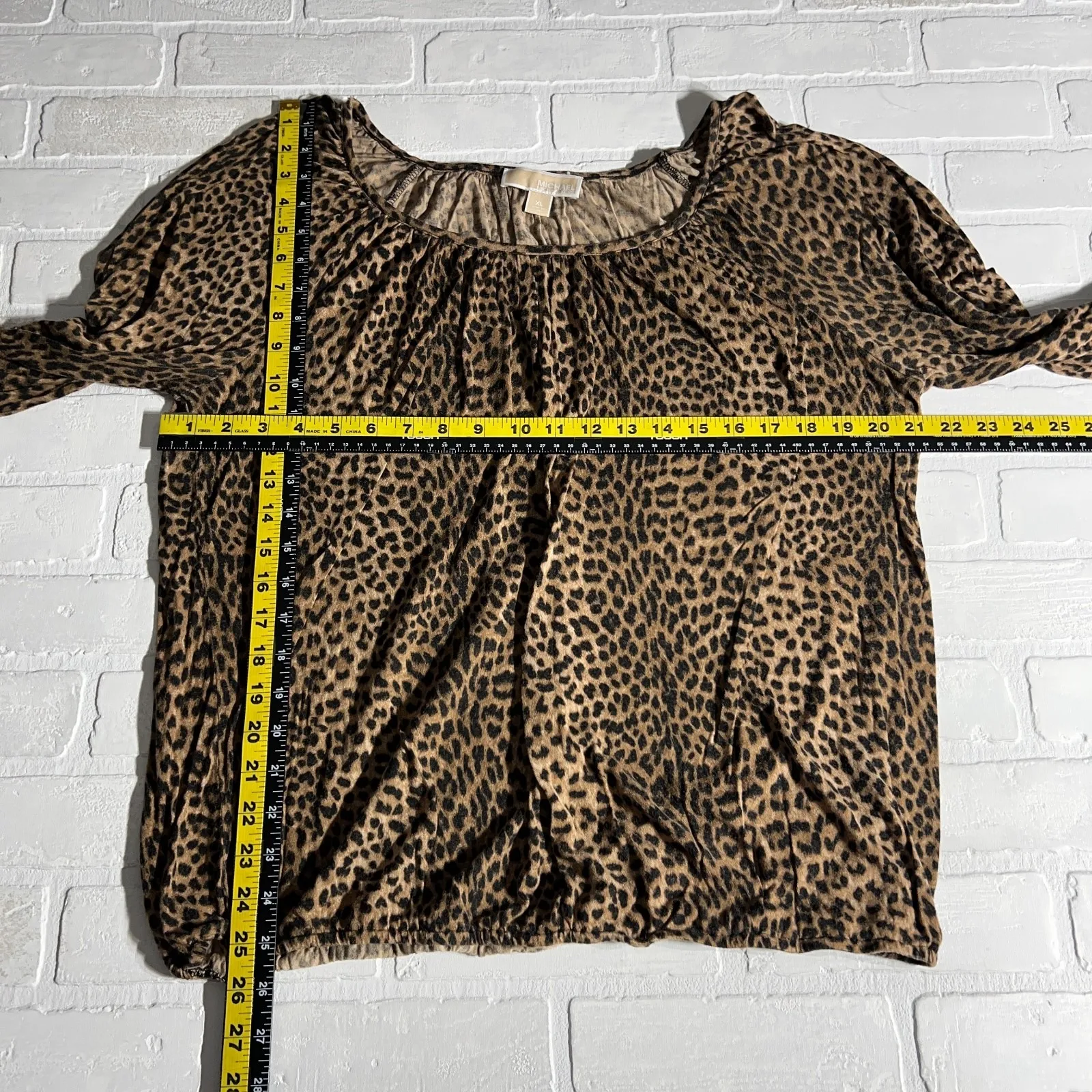 Michael Kors Top Womens XL Brown Leopard‎ Animal Print Scoop Neck 3/4 Sleeve - Image 2